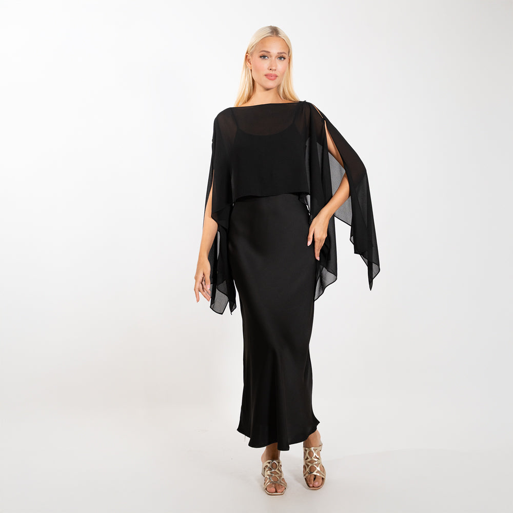 Satin Dress with Pancho